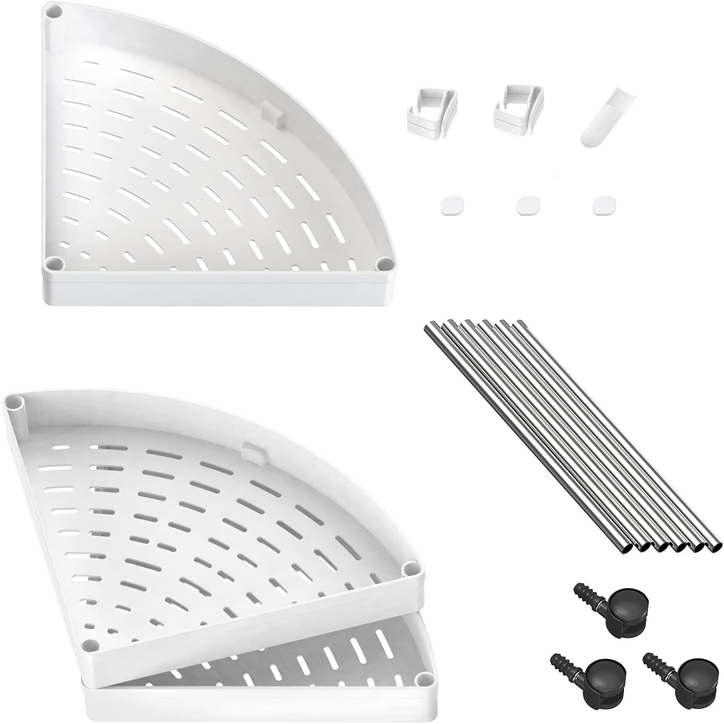 SOLEJAZZ 3-Tier Corner Shelves, Corner Display Rack Mobile Shelving Unit, Slide Out Storage Cart Organizer Multipurpose Space Saver Shelf for Living Room, Bathroom, Laundry Room, Kitchen, White