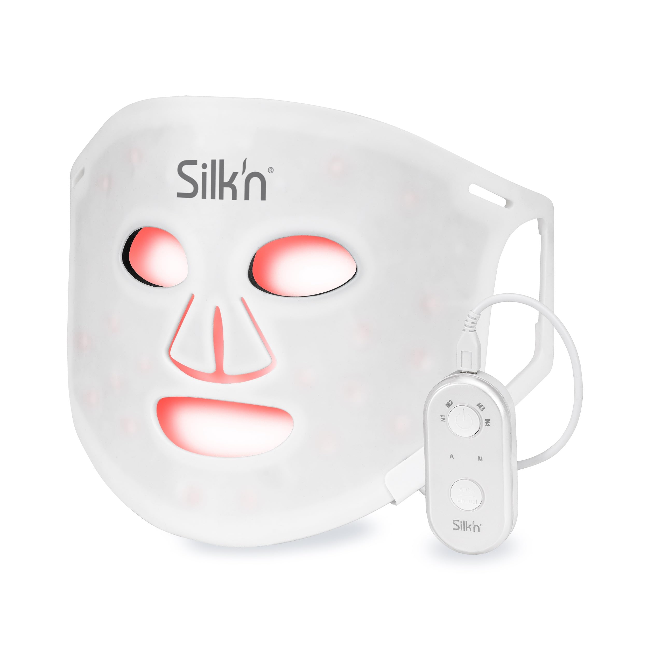 Silk’n Masque LED pour le visage - 2025 edition - Soin du visage LED - Masque de beauté anti-rides, collagène, lifting et anti-âge - Skincare avec 4 types de lumière - Pour femme et homme - Blanc