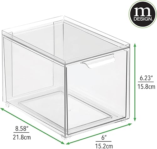 Miniatura 2 de mDesign Almacenamiento apilable de plástico para armario con cajón organizador extraíble para gabinetes, escritorio, estante, armario o organización