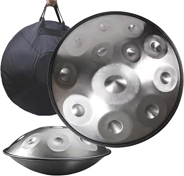 Handpan Drum 432Hz, 9/10/12 Notes 22 Inches Percussion Instrument With Drum Tripod, Steel Handpan Instrument For Meditation Yoga Sound HealingSilver,10Notes