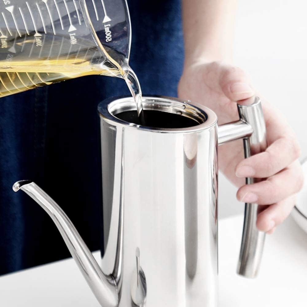 Dispenser per olio e aceto Guarnizione di tenuta in acciaio inossidabile Vaso antigoccia, contenitore per olio per bottiglie di aceto e salsa di soia, utilizzato per la cucina casalinga,-1000ml