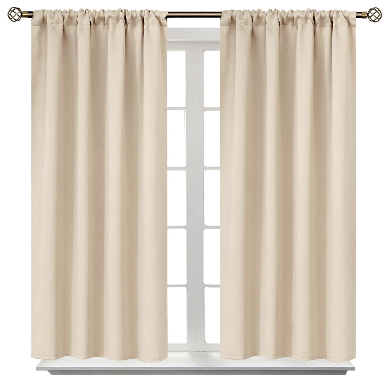 BGment Champagne Blackout Curtains 45 Inches Long for Bedroom - Short Room Darkening Drapes with Rod Pocket Privacy for Bathroom Living Room Windows, 2 Panels, 42 x 45 Inch — image 1
