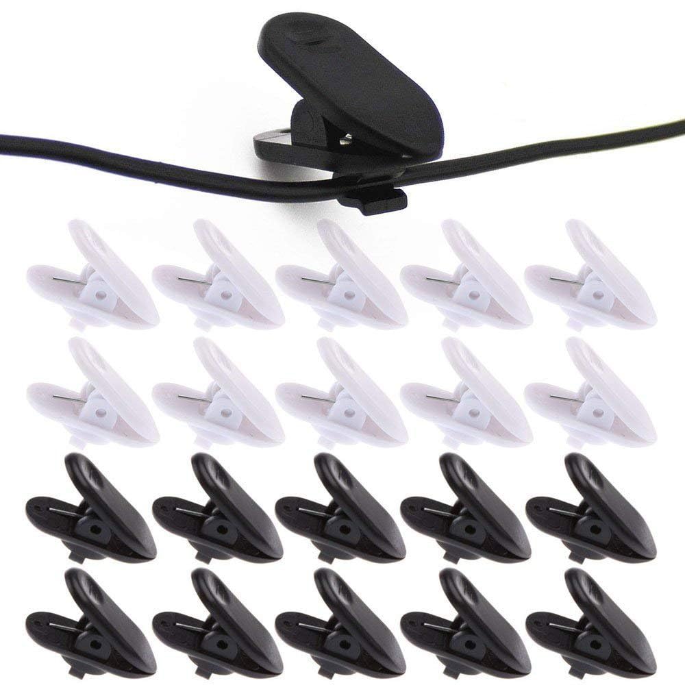 YUANQIAN 360-Degree Rotatable Earphone Wire Clips - Multipurpose Headphone Cable Clothing Clips in Black & White - 20-Pack