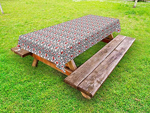 ABAKUHAUS Jugendstil Outdoor-Tischdecke, Rokoko Tulip Bloom, dekorative waschbare Picknick-Tischdecke, 145 x 305 cm, Schwarz, Rot, Weiß