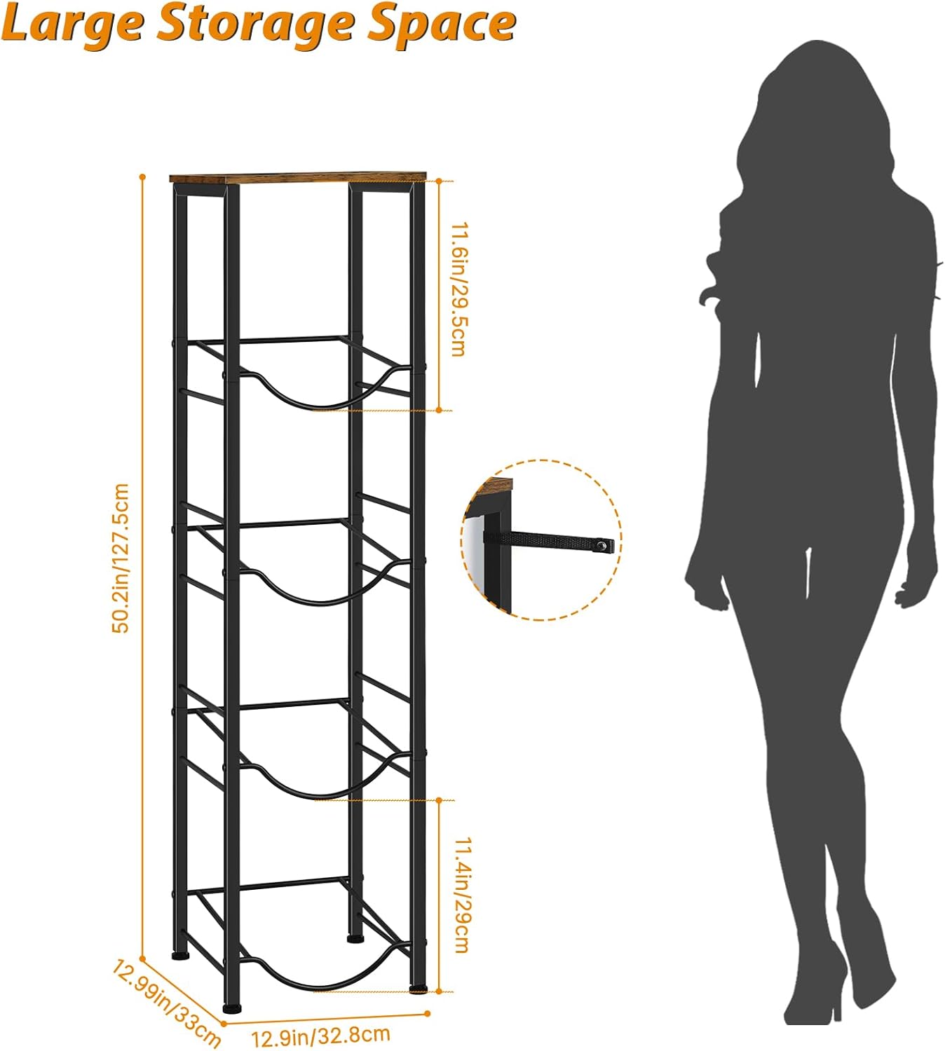 smusei Water Jug Holder Stand 5 Gallon Water Bottle Holder with Shelf, Heavy Duty 4-Tier Water Bottle Organizer Rack 5 Gallon Water Dispenser Stand for Home Office, Rustic Brown - Image 3