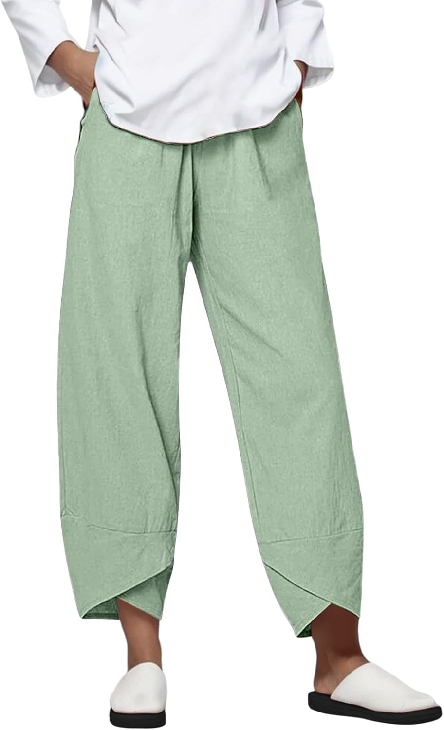 Womens Work Leggings Linen Pants Women Capri Pants Casual Cropped Baggy Trousers Elastic Waisted Yoga