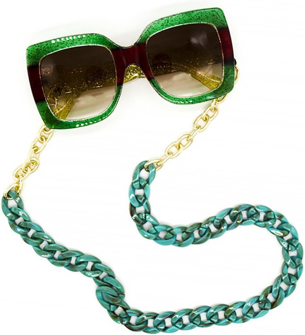 POPETPOP Acrylic Eyeglass Chain Metal Links, Green Anti-lost Glasses Strap Lanyard for Men and Women, Sunglasses Holder Suitable for Face Masks and Outdoor Use