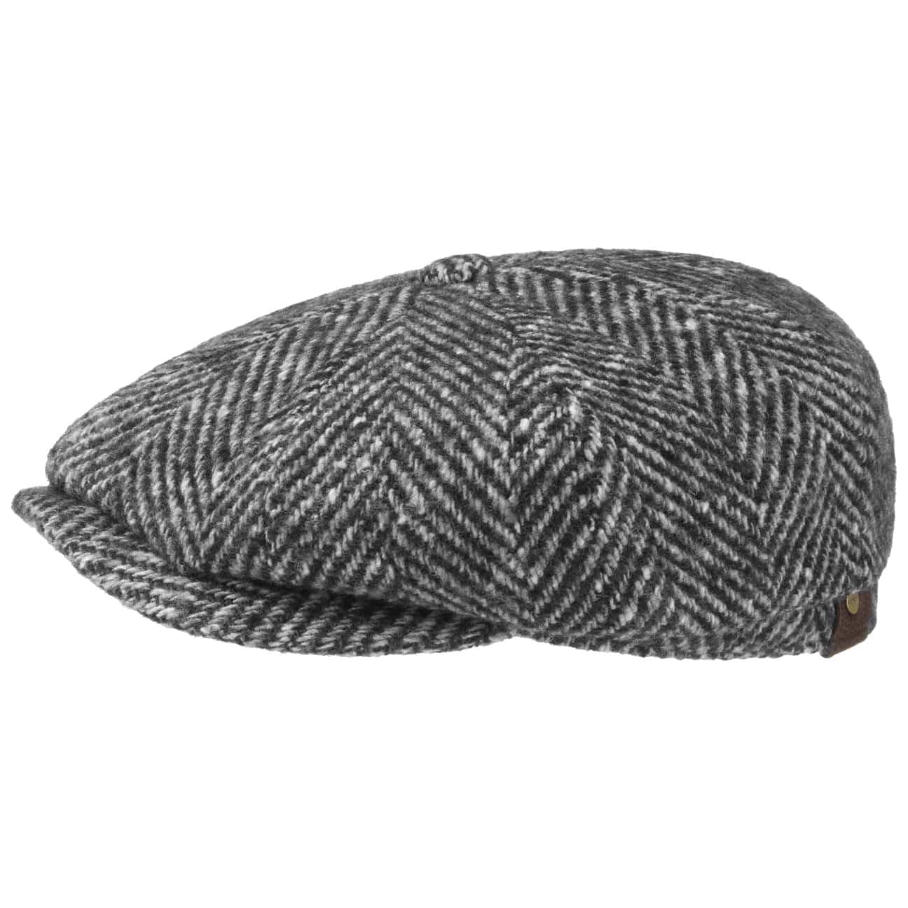 Stetson Women's Black Hatteras Cap Made In Eu Herringbone Tweed Flatcap 100% Virgin Wool Unisex Summer Winter