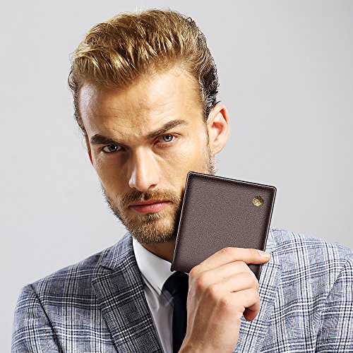 Image of LAORENTOU Men's Wallets Genuine Leather Mens Bifold Wallets with Zipper Coin Pocket Casual Men Purse Slim Wallet, 01 Brown, One Size, Minimalist