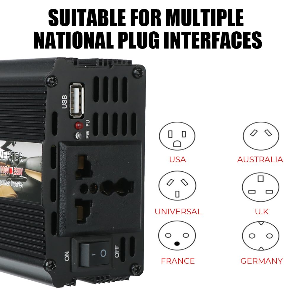 Przetwornica napięcia, Modyfikowany falownik sinusoidalny DC do AC 1000 W 2000 W Uniwersalny samochodowy przetwornik napięcia z ładowarką USB Do samochodu, kempingu, podróży(1000W)