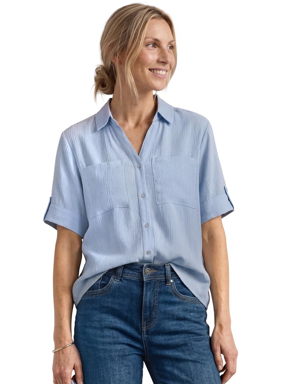 Street One Short-Sleeved Shirt Blouse with Turn-Up Details Cashmere Blue 38