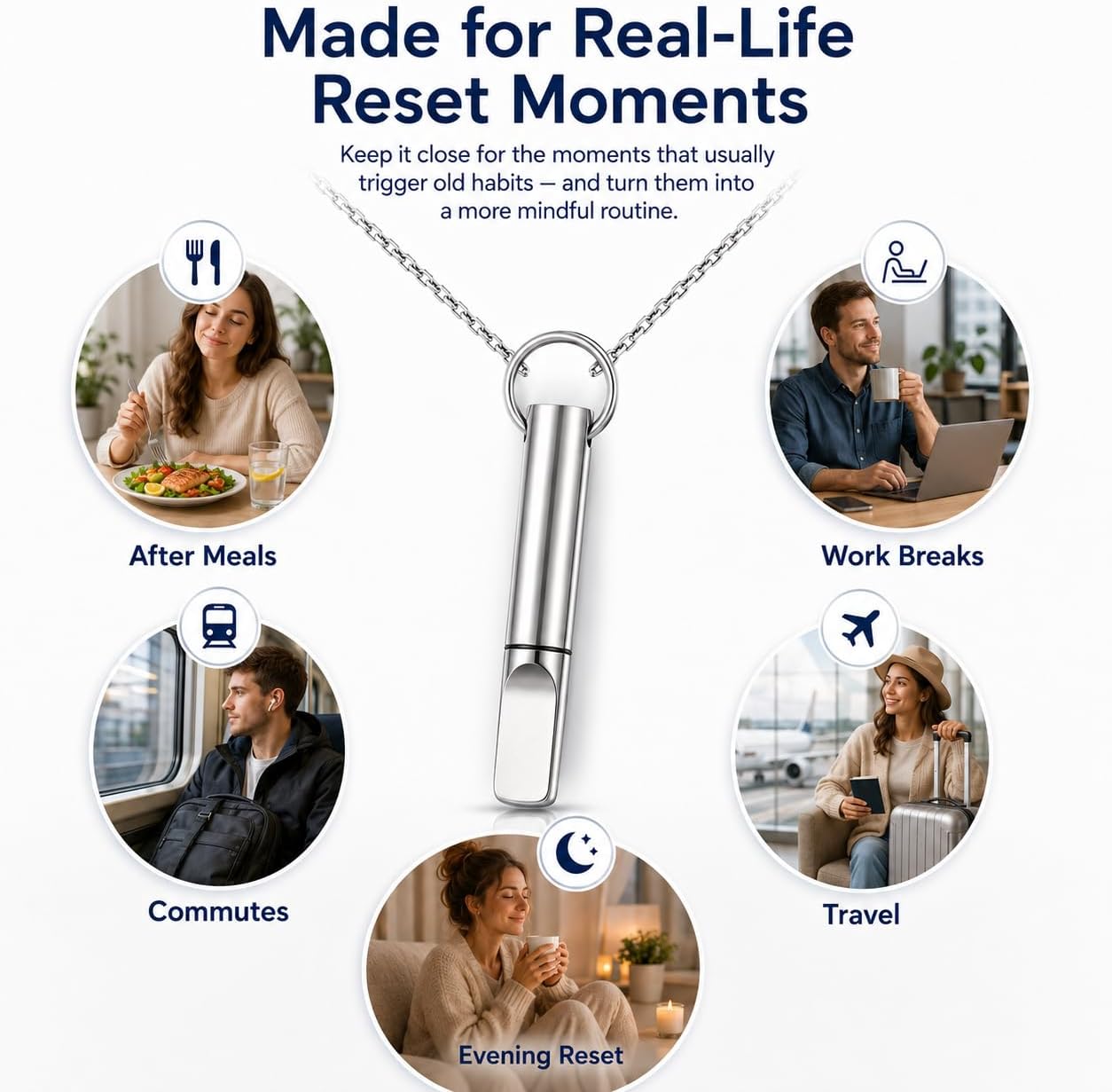 Quit Smoking Necklace, Breathing Necklace with 3 Ice Flavor Packs | Mint, Maple Pepper, Mixed Fruit Fresh Reset Flavors, Longer-Lasting Flavor Locking Ring, Food-Grade Titanium Steel Material