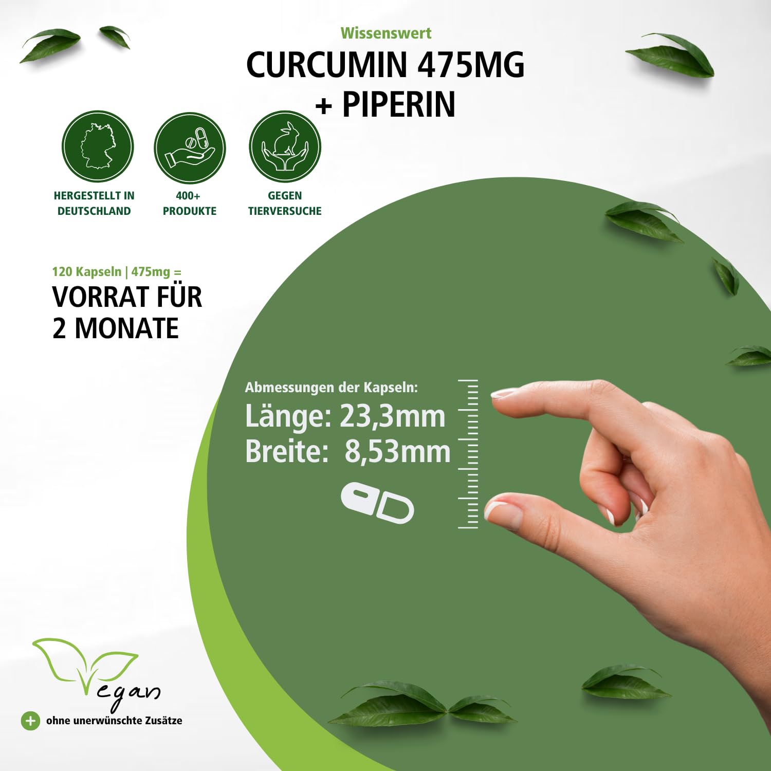 fairvital Kurkuma Kapseln, 500mg Curcuma Extrakt pro Kapsel, 120 Kapseln, HOCHDOSIERT, Curcumin 95% mit Bioperin (Piperin)