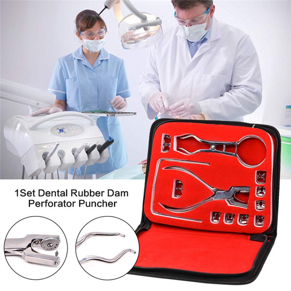 Dental Kofferdam Kit, Kofferdam Perforator Puncher, Zahnpflege Zange KFO-Material, Zahnarzt Laborgerät, Mit Aufbewahrungstasche, 1 Set