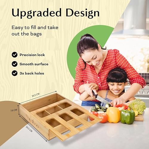 Miniatura 2 de Organizador de bolsas con cierre de cremallera de bambú para cajón con bisagra organizador de bolsas de plástico organizador de bolsas con cierre de