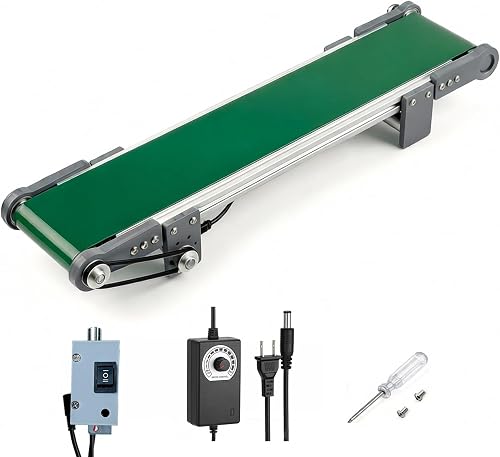 20 inch Electric Desktop Conveyor Belt 10x50CM, 0-167RPM with Forward and Reverse Switch Stepless Speed Adjustment PVC Belt Conveyor for Friction Experiment Model, Production Line, Home DIY