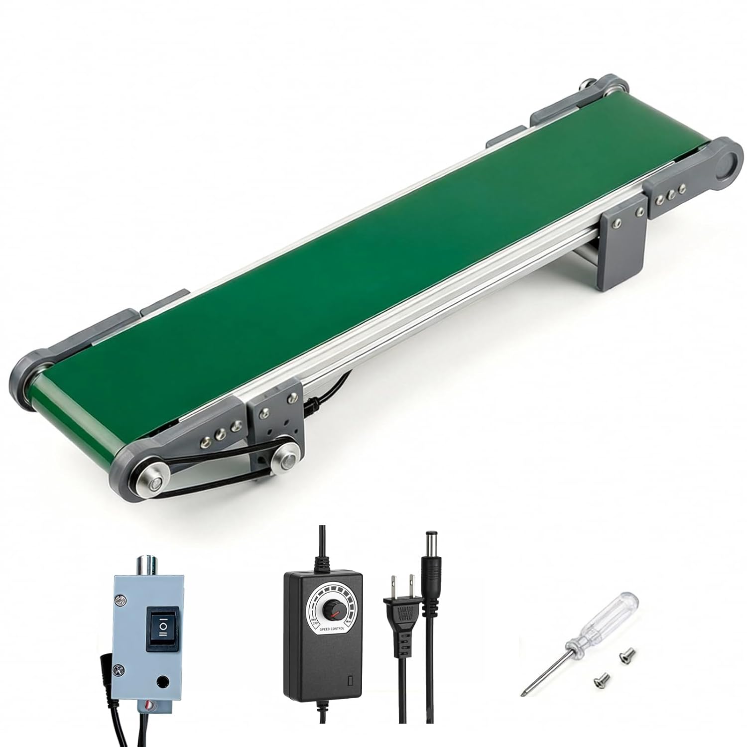 20 inch Electric Desktop Conveyor Belt 10x50CM, 0-167RPM with Forward and Reverse Switch Stepless Speed Adjustment PVC Belt Conveyor for Friction Experiment Model, Production Line, Home DIY