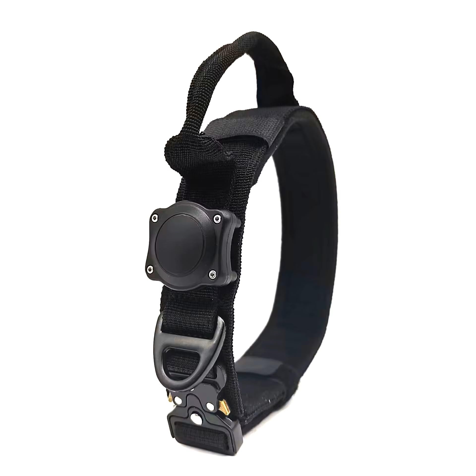 Tactical Dog Collar with AirTag Holder, Control Handle, Heavy-Duty Buckle, 3 Colours (Black, Medium)