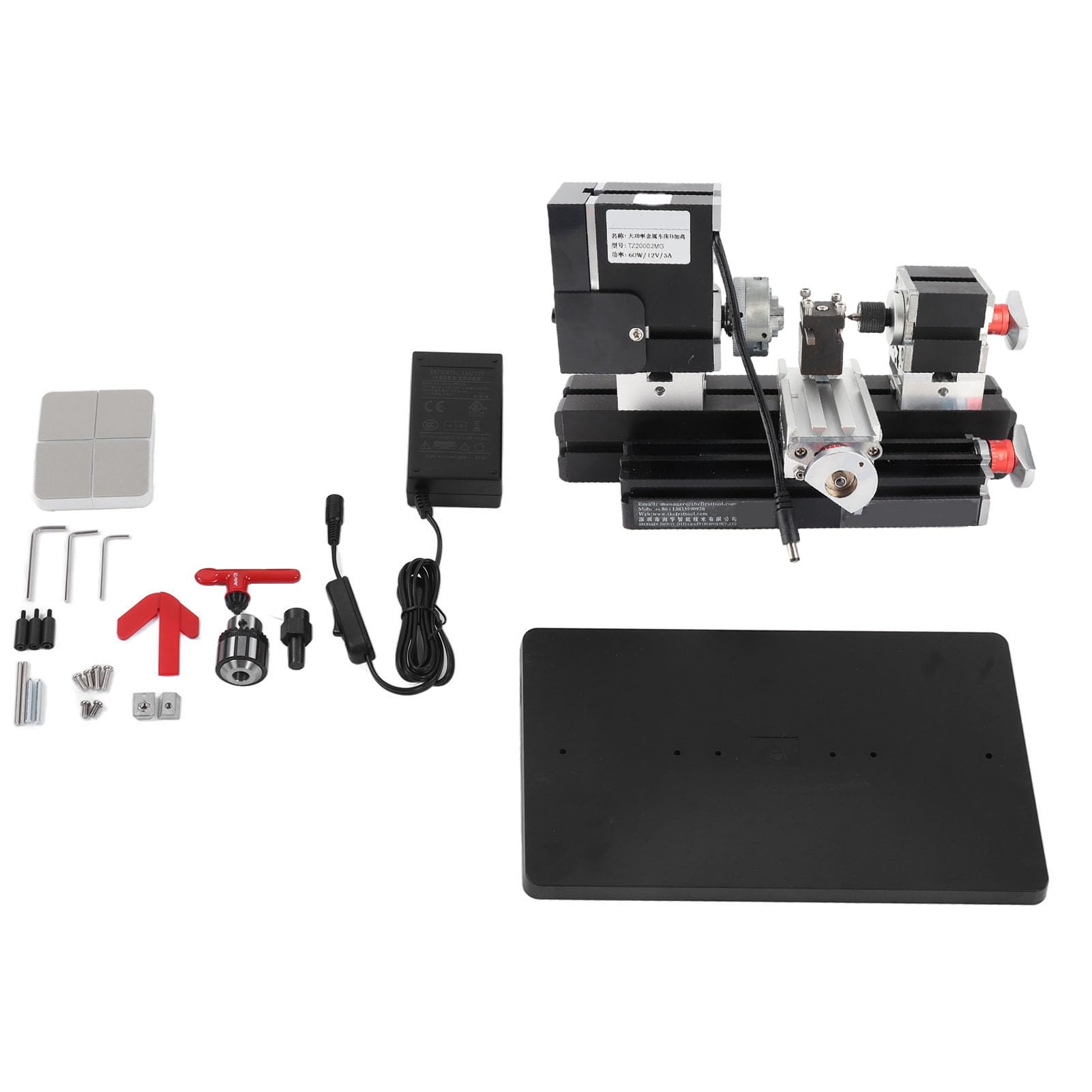 High Power Mini Metal Lathe Machine Variable Speed 12VDC 60W 12000RPM with UK Plug