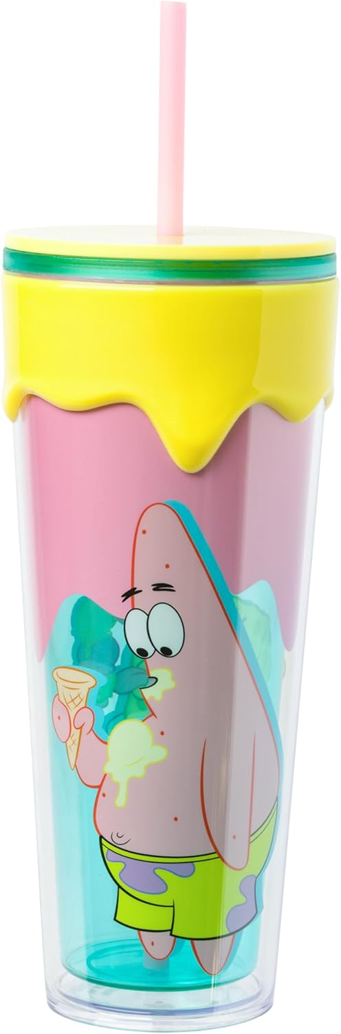 Silver Buffalo SpongeBob SquarePants “Meltdown” Plastic Drip Tumbler with Lid and Straw Featuring SpongeBob SquarePants and Patrick Star, 26 Ounces - Image 2