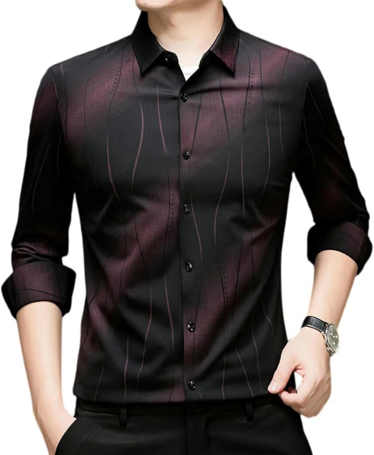 Mens Shirt Long Sleeve Seamless Print Fleece Lined Thick Warm Winter