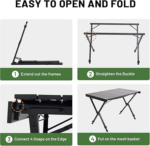 Miniatura 5 de TIMBER RIDGE Mesa de campamento plegable de altura ajustable, mesa enrollable de aluminio ligero para 4 a 6 personas, para campamento, al aire Negro