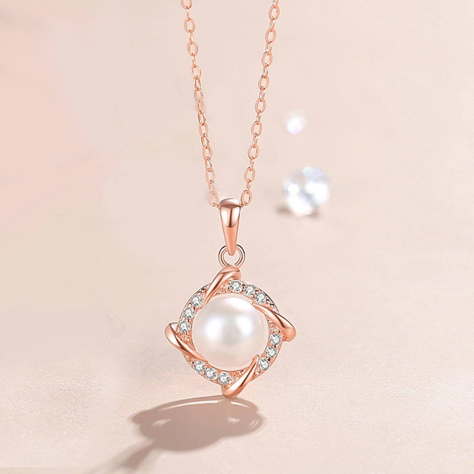 Collar de oro rosa de 9/14/18 quilates para mujer, collares con colgante minimalista, molino de viento con perlas y collares de moissanita, 40 + 5 cm