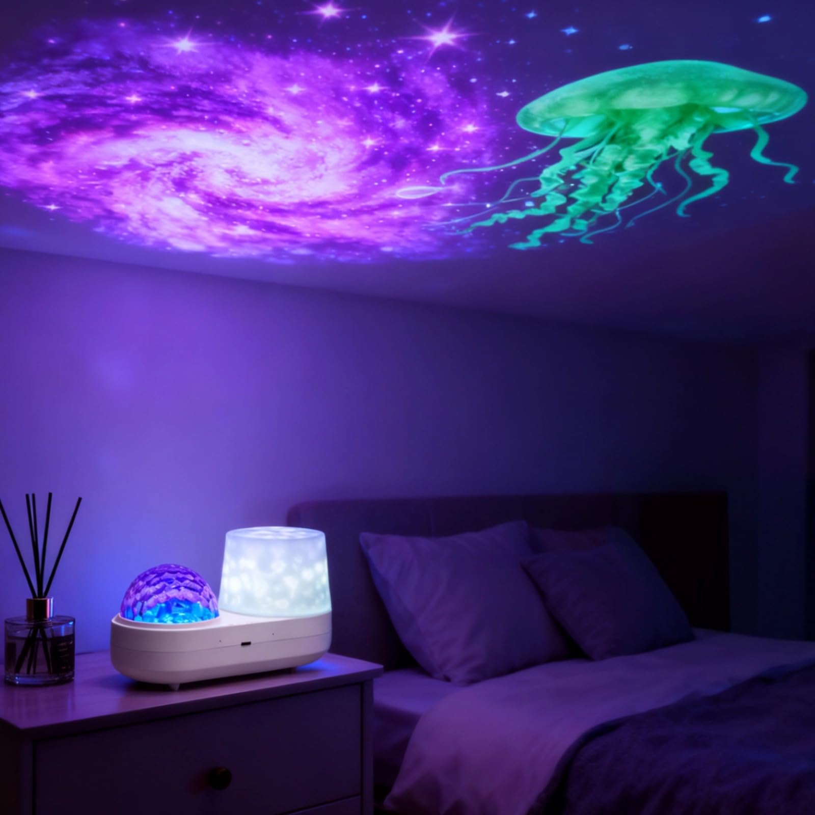 Obrotowy projektor 3D gwiaździste niebo, 6 efektów oceanicznych dwuwarstwowe, 6 trybów oświetlenia, lampka nocna do sypialni, samochodu, na imprezy
