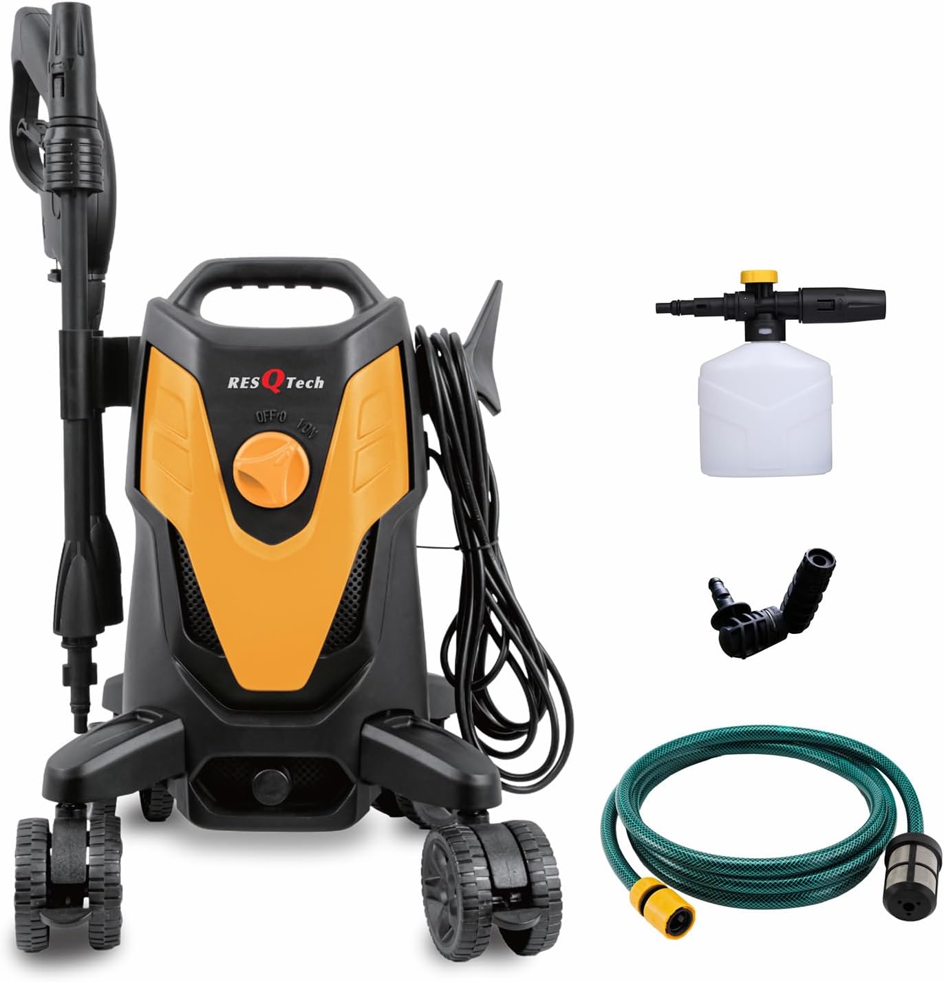 ResQTech PW-109 2000 Watt 160 Bar High Pressure Washer for Car,Bike and Home-Priming Pipe-Foam Cannon-90 Degree Nozzle-Rotary Turbo Nozzle-7 m Hose Pipe /10 m Power Cord-Copper Winding