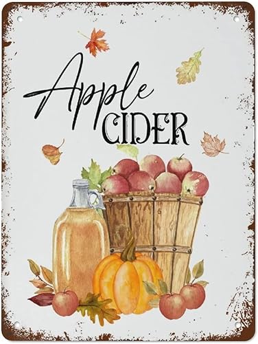 Letrero de Acción de Gracias de manzanas, sidra, otoño, arte de pared, letreros de metal de hojalata, decoración de pared vintage, arte retro,