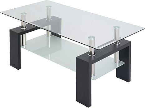 Amazon Co Jp Doris テーブル ガラス ガラステーブル ローテーブル 強化ガラス 幅98 奥行45cm 収納棚 応接 クリア ラスター ホーム キッチン