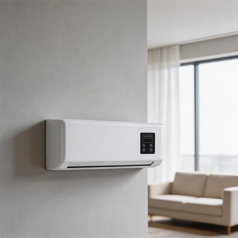 Ventilateur mural 2 en 1 de chauffage et de refroidissement, silencieux, petit climatiseur pour chambre à coucher, salle de bain, compact avec mode brise naturelle, blanc, 42 x 18 x 12 cm