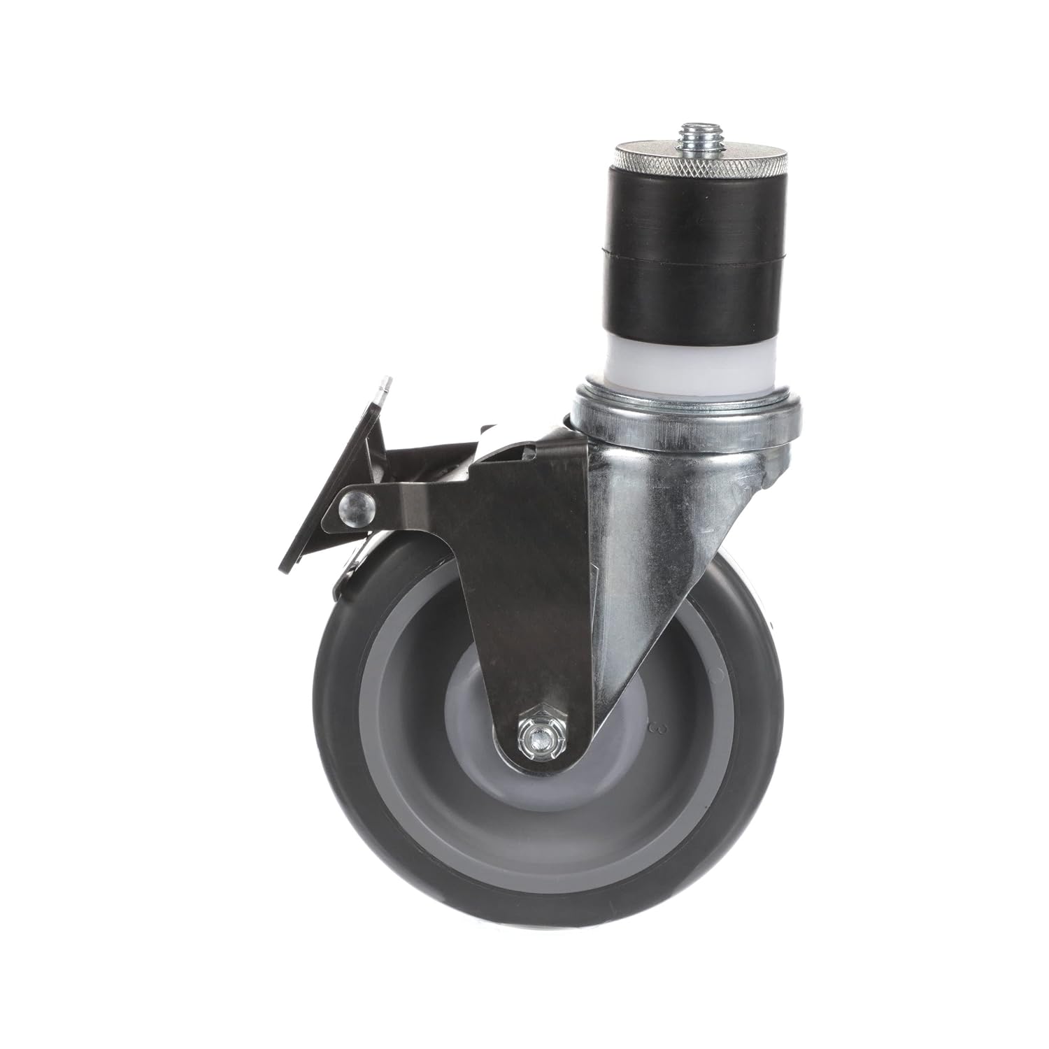 Medium Duty 1-5/8" Expanding Stem Caster with 5" Gray Polyurethane Wheel with Top Brake