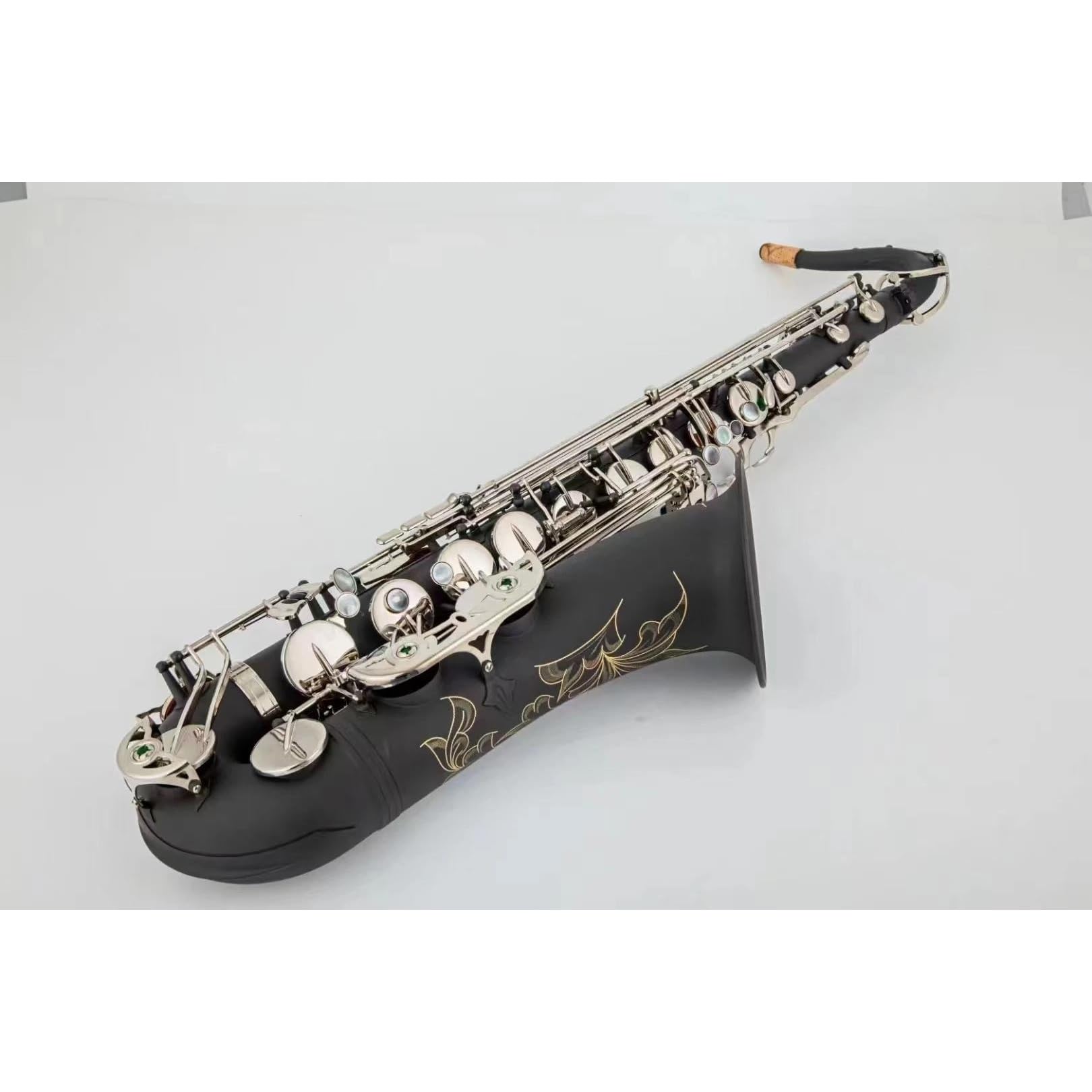 Saksofon Tenorowy Bb Tune Czarny Matowy Nikiel Instrument Dęty Drewniany Z Akcesoriami Do Futerału profesjonalny Saksofon (Color : Leather bag)