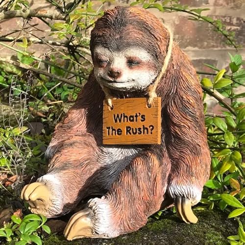 Animal Crackers Sitting Sloth with Whats The Rush? sign ornament decoration figurine sloth lover gift