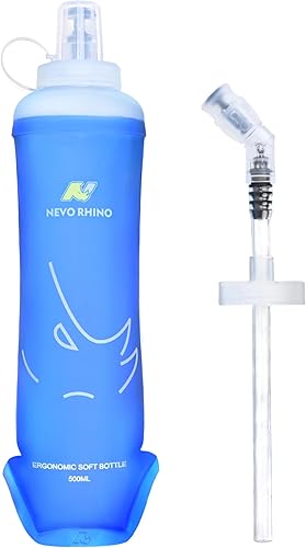 N NEVO RHINO Botella de agua para correr de TPU de 17 oz16.9 fl oz con popote para hidratación, paquete de chaleco plegable, suave para senderismo,