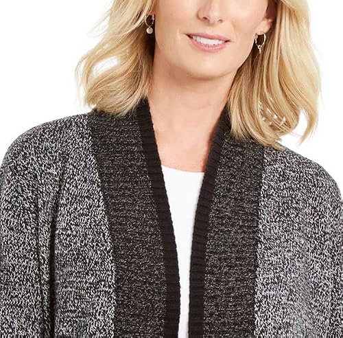 Karen Scott Women's Contrast Trim Open Front Cardigan Black Size X-Small #TOP1