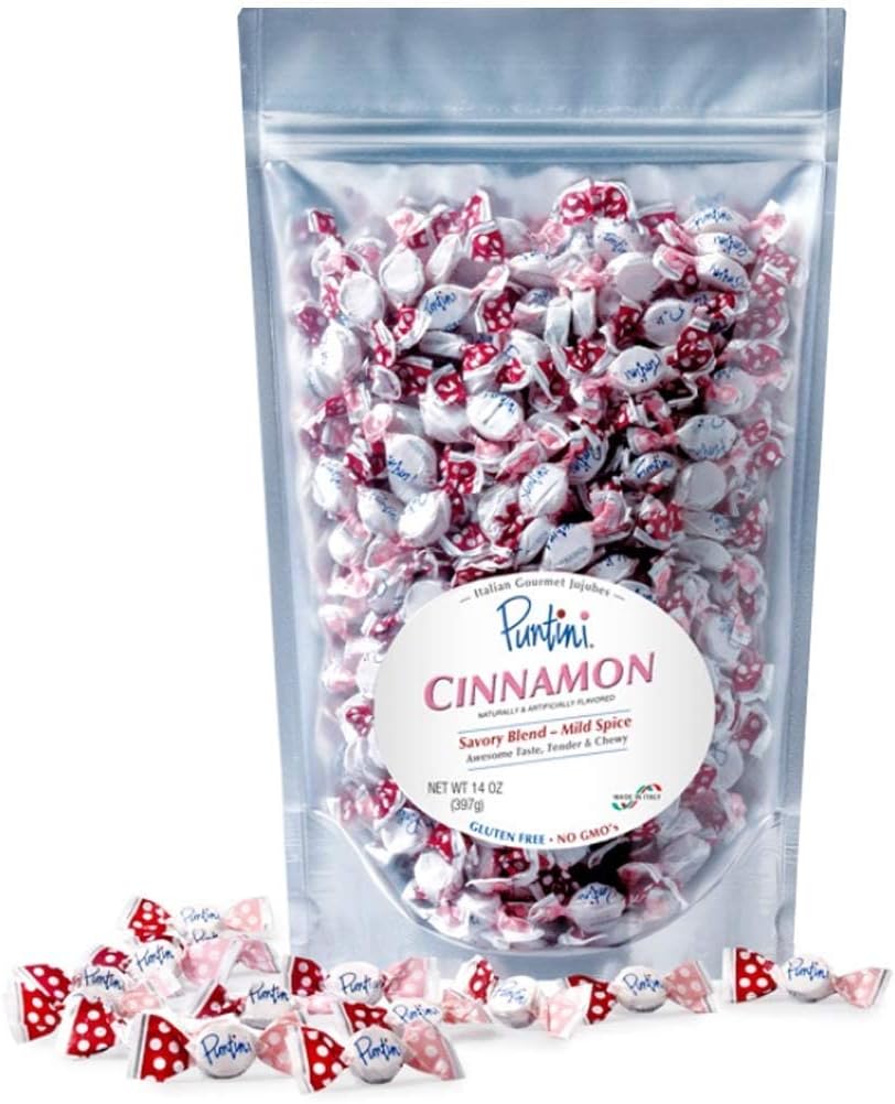 PUNTINI Cinnamon Italian Gourmet Jujubes, Chewy Cinnamon Candy, Individually Wrapped Vegan Candy, Soft Sweets Made in Italy, Gluten Free, Non-GMO, Resealable Pouch, 14 Oz, 300 Count