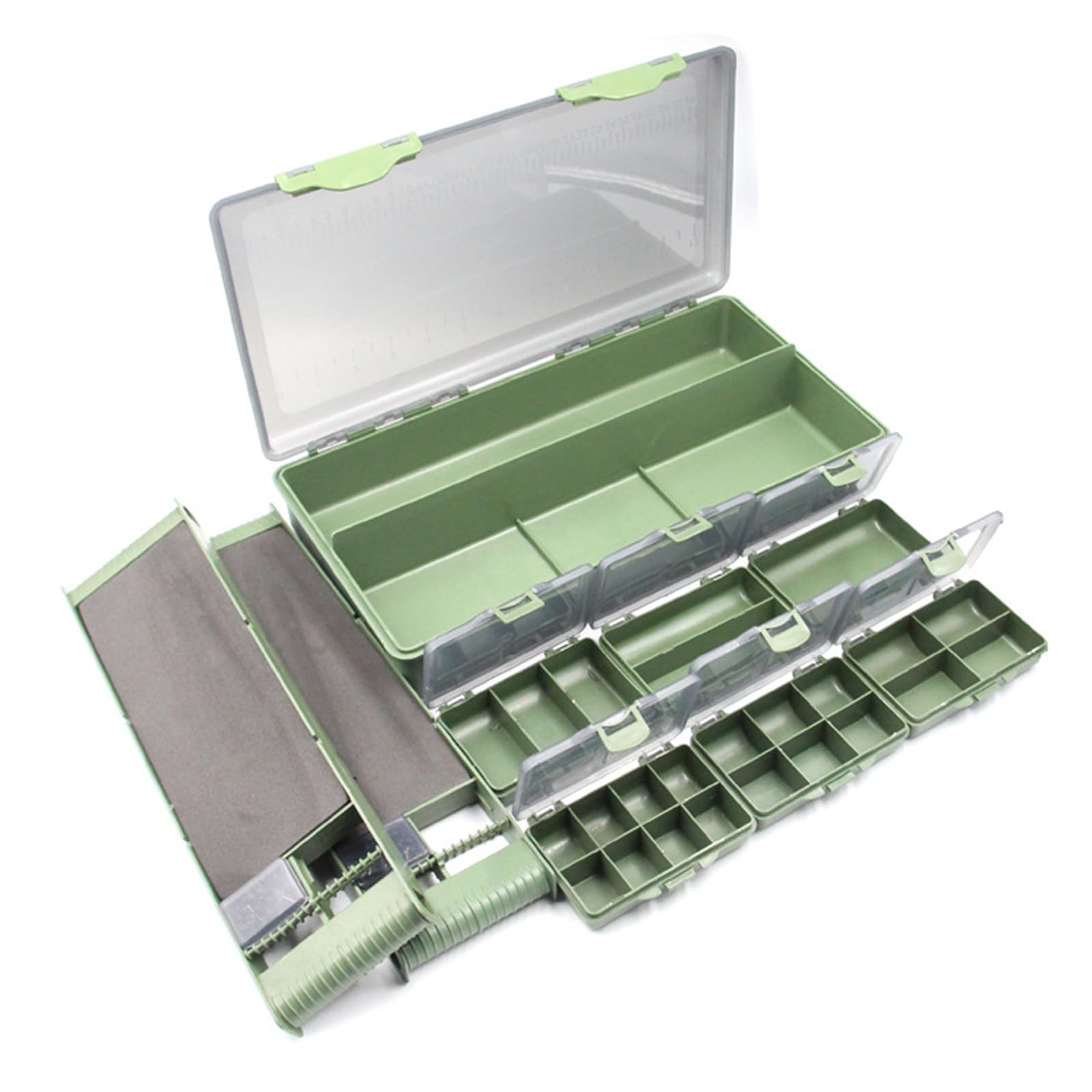 Caja de aparejos de pesca, caja de almacenamiento con múltiples compartimentos con tapa transparente, señuelos de pesca, anzuelos, contenedor para pescadores