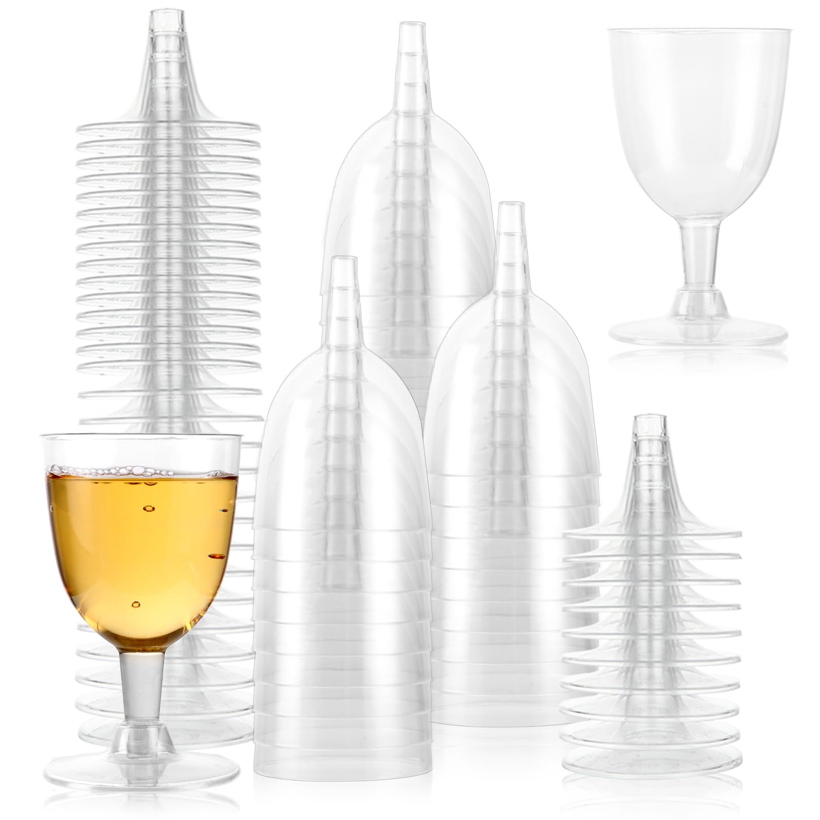 APACALI 100 copas de vino de plástico, 150 ml, copas de vino transparentes con tallo para bodas, cumpleaños, picnics