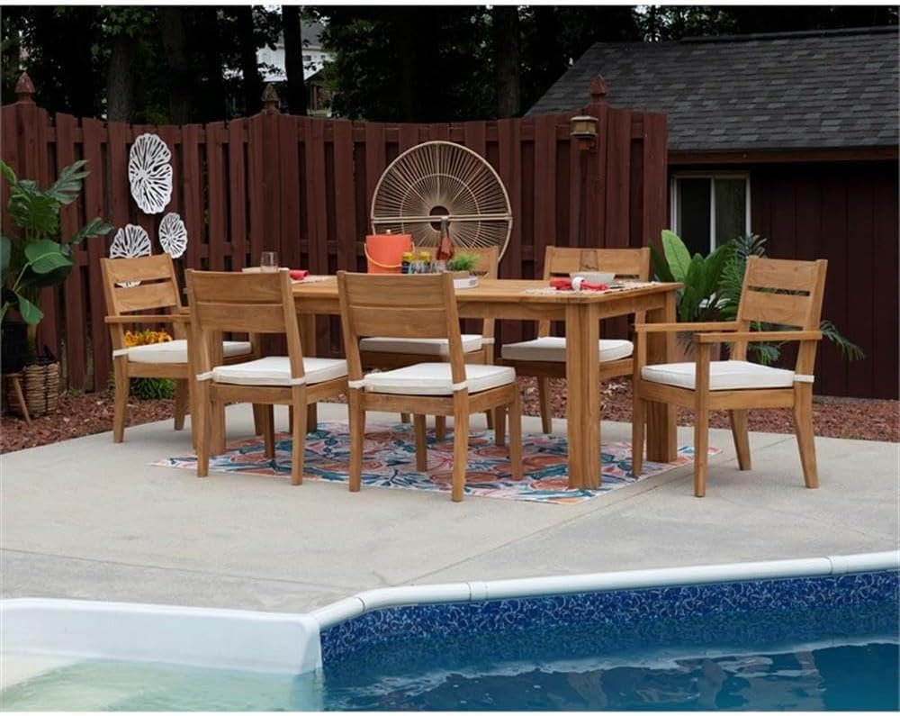 Linon Barlow Teak Outdoor Dining Chair with Arms Removable Cushion in Natural