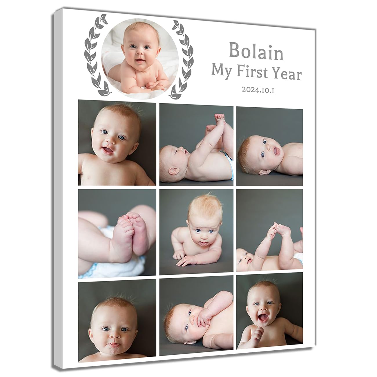 ZQQART Personalized Custom Photos Wall Art Collage Multi Picture on Canvas Prints Customized Family Painting Custom Baby Wedding Couple Poster (Gray,30x45cm)