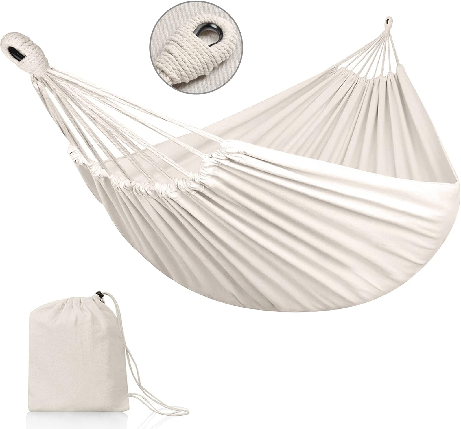 UUWay Hammock Double Hammocks for 2 Person Portable Hammock for Indoor Outdoor Use Load Capacity up to 450 Lbs with Carrying Bag Camping Hammock for Backyard Porch Patio Yard Garden Tree Beige