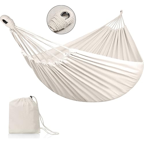 UUWay Hammock Double Hammocks for 2 Person Portable Hammock for Indoor Outdoor Use Load Capacity up to 450 Lbs with Carrying Bag Camping Hammock for Backyard Porch Patio Yard Garden Tree Beige