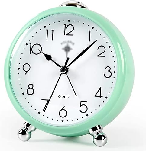 HEXEH Reloj despertador analógico, reloj redondo pequeño súper silencioso sin tictac, funciona con pilas, función de luz nocturna, para dormitorio,