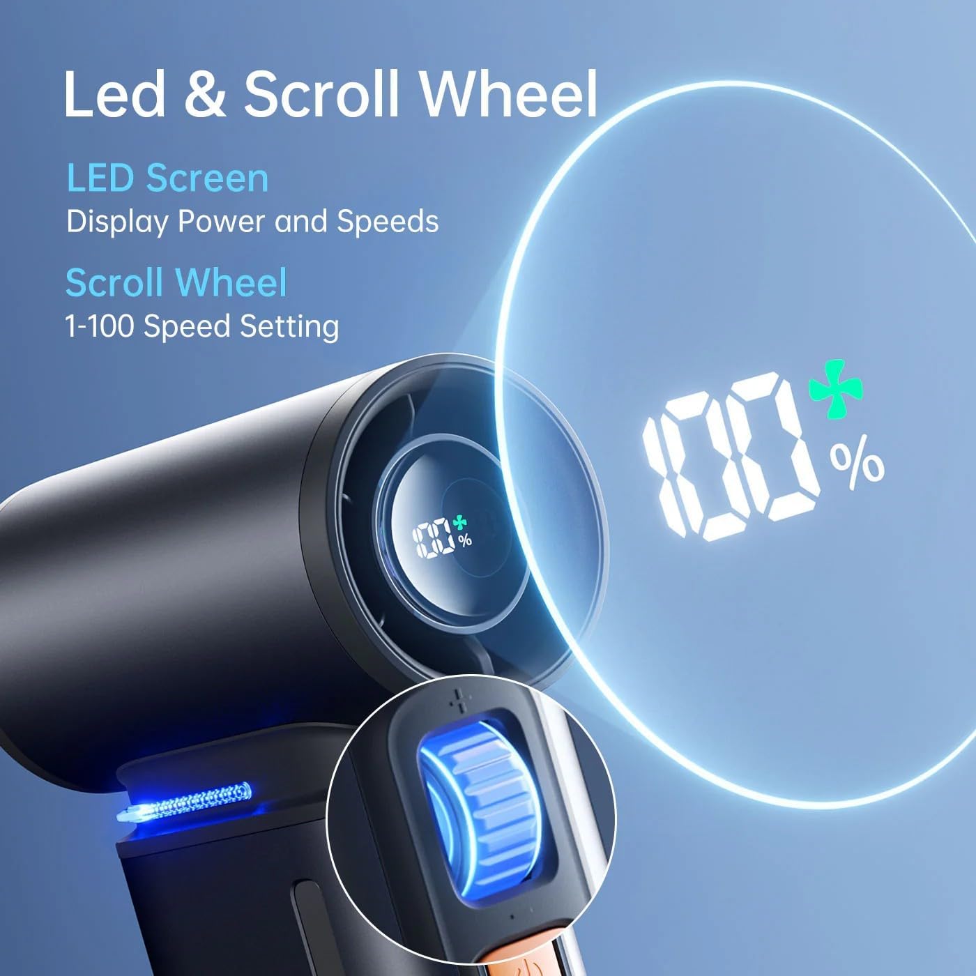 JisuLife Handheld Fan Ultra1, 9000mAh Portable Handheld, 100000 RPM Electric Air Duster, 20m/s Dry Blower, 100 Speed Gears Turbo Fan Digital Display, Rechargeable Compressed Air Duster - Dark Grey 1