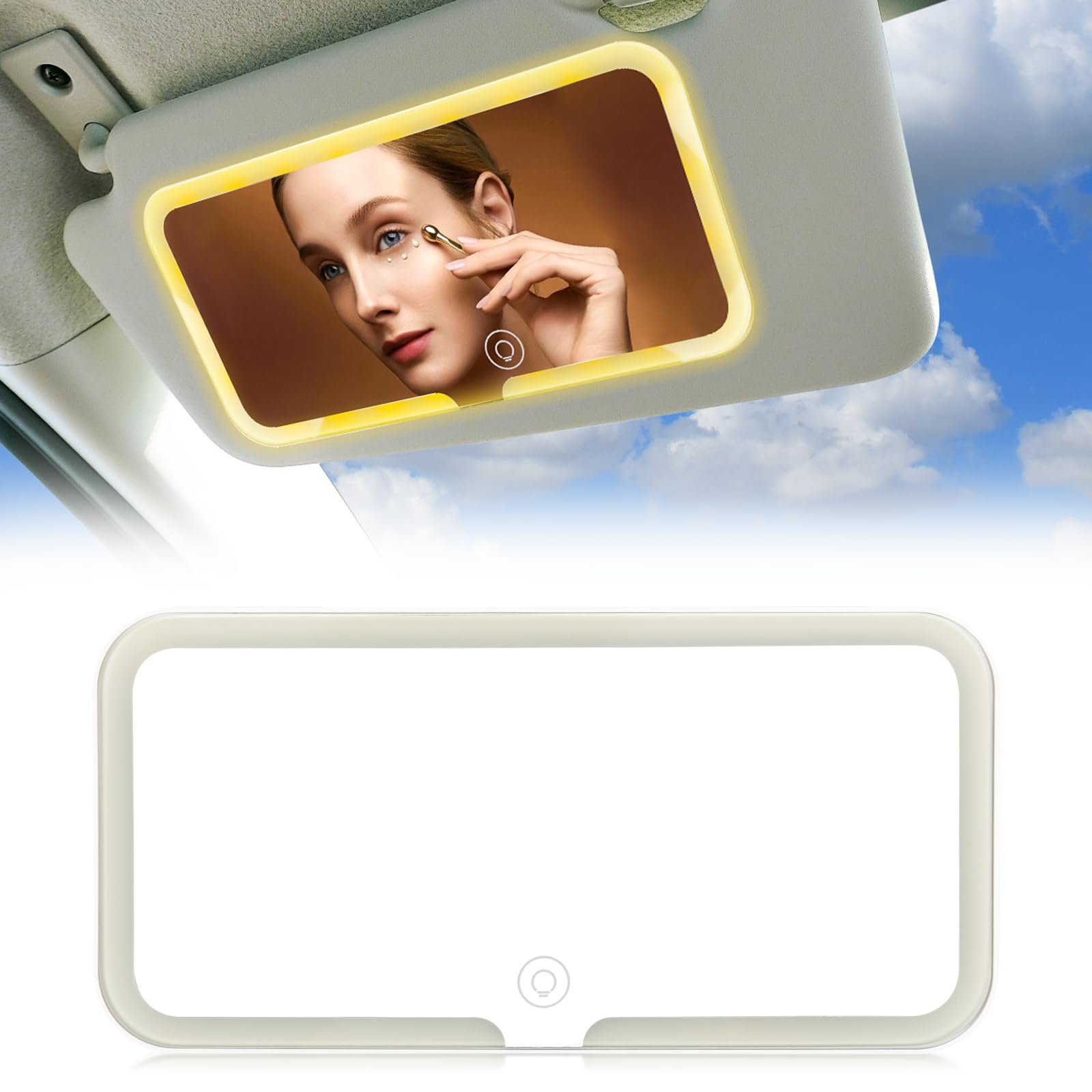 Espejo cosmético para coche, espejo con 3 modos de luz, espejo cosmético con visera para coche, espejo protector solar portátil (blanco)