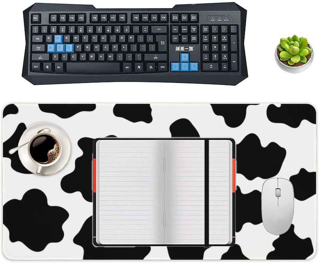 Black White Milk Cow Spots Print Pattern Fashionable Anti Slip Table Mat, Waterproof Mouse Protection Pad 30x60cm