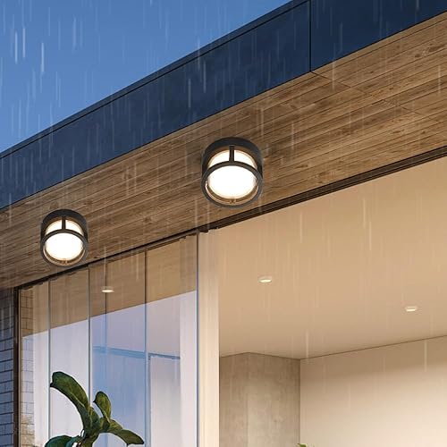 Miniatura 6 de Black Warm Light Flush Mount Ceiling Light Waterproof Outdoor Indoor Round Fixture for Porch Entryway Hallway Stairway Balcony
