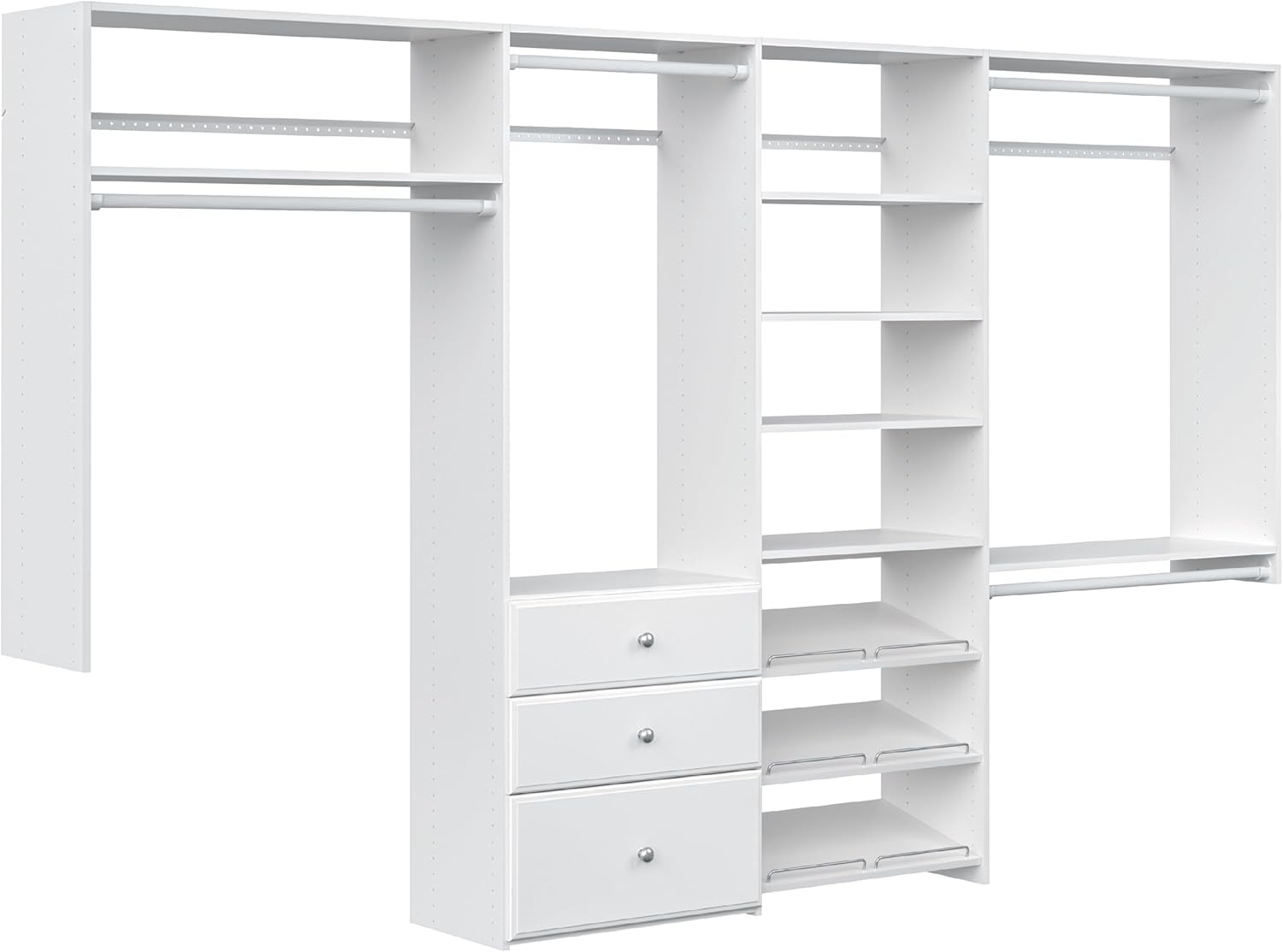 Easy Track PH45-WH Dual Tower Closet Storage Wall Mounted Wardrobe Organizer Kit System with Shelves and Drawers for Bedroom in White with Hardware